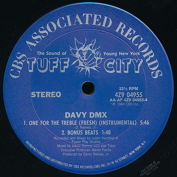 Davy DMX - One For The Treble (Fresh) - VG+ 12" Single Record 1984 Tuff City USA Vinyl - Hip Hop / Electro - Shuga Records