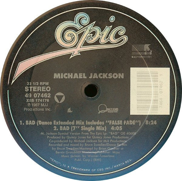 Michael Jackson - Bad - Mint- 12" Single Record 1987 Epic USA Original Press Vinyl - Synth-pop / Dance-pop