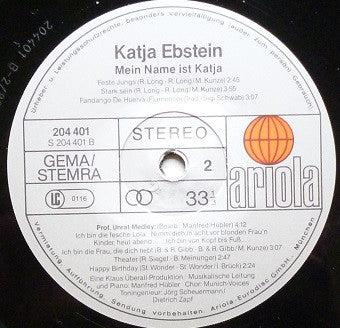 Katja Ebstein - Mein Name Ist Katja - VG+ LP Record (VG- cover) 1982 Ariola Germany Original Vinyl - Pop / Chanson