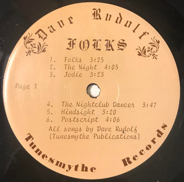 Dave Rudolf - Folks - VG+ LP Record 1976 Tunesmythe Private Press Outsider Illinois USA Vinyl & Book - Folk / Psychedelic