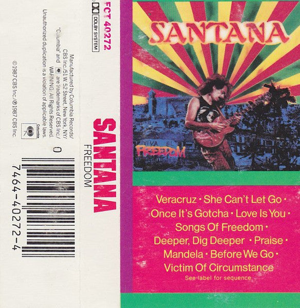 Santana – Freedom - Used Cassette 1987 Columbia Tape - Classic Rock - Shuga Records