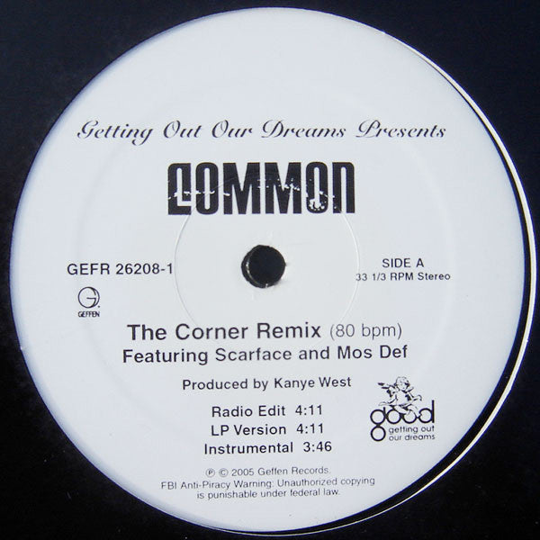 Common- The Corner (Remix) (Produced by Kanye West) - Mint- 12" Single Record 2005 Geffen / G.O.O.D. Music USA Promo Vinyl - Hip Hop