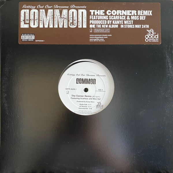 Common- The Corner (Remix) (Produced by Kanye West) - Mint- 12" Single Record 2005 Geffen / G.O.O.D. Music USA Promo Vinyl - Hip Hop