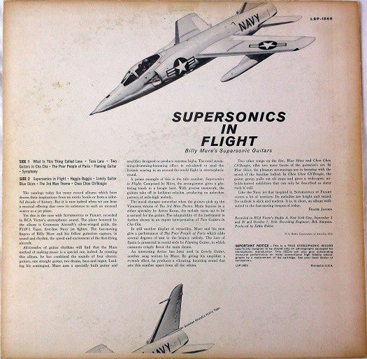 Billy Mure - Supersonics In Flight - VG+ LP Record 1959 RCA Living Stereo USA Vinyl - Surf / Rockabilly / Rock - Shuga Records