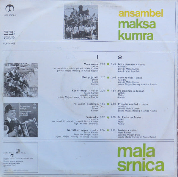 Ansambel Maksa Kumra - Mala Srnica - VG+ LP Record 1970 Helidon Yugoslavia Vinyl - World / Polka