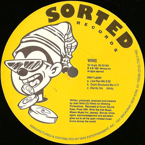 Josh Wink Winx - Don't Laugh - VG+ 12" Single Record 1995 Sorted USA Original Vinyl - Techno / Acid / Tech House