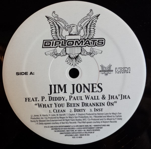 Jim Jones - What You Been Drankin On / G's Up - Mint- 12" Single Record 2005 Diplomats Koch USA Promo Vinyl - Hip Hop - Shuga Records