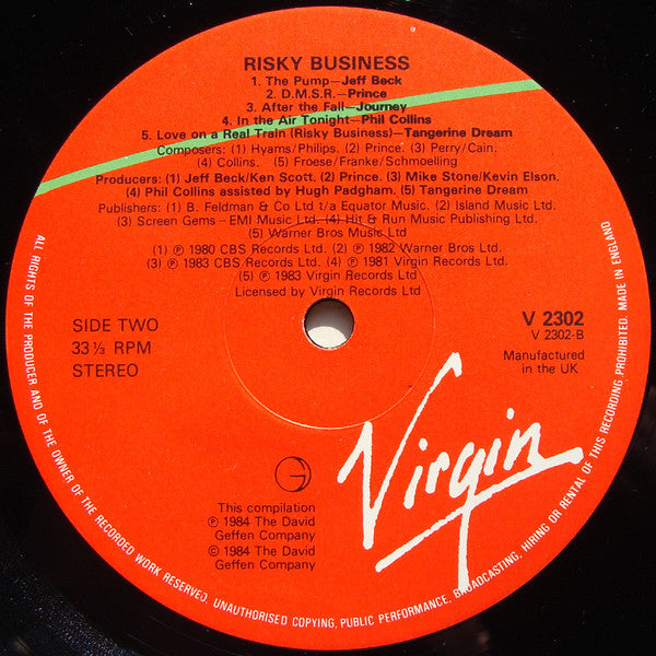 Various ‎– Risky Business - VG LP Record 1985 Virgin UK Vinyl - Soundtrack - Shuga Records