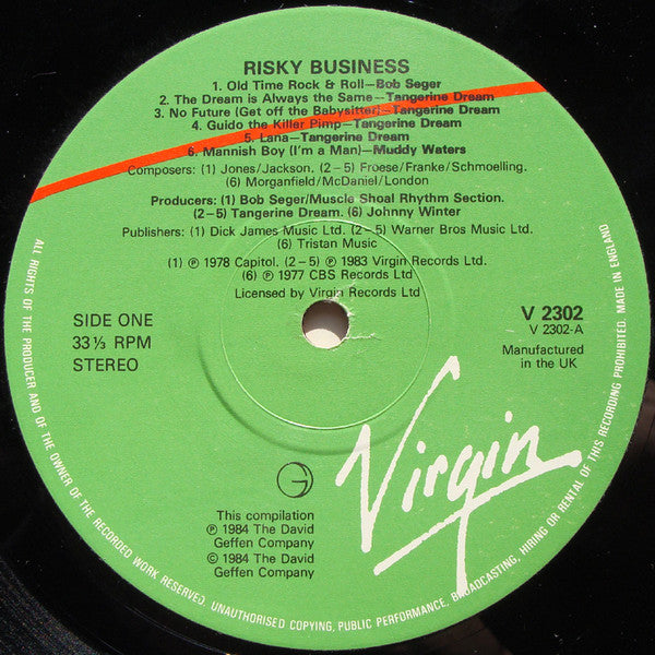 Various ‎– Risky Business - VG LP Record 1985 Virgin UK Vinyl - Soundtrack - Shuga Records