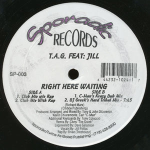 T.A.G. Featuring Jill - Right Here Waiting - New 12" Single Record USA Vinyl - House / Tribal House / Euro House - Shuga Records