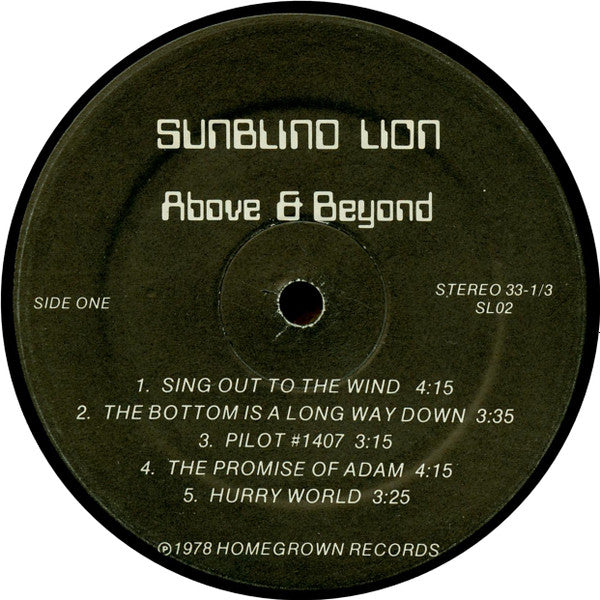 Sunblind Lion ‎– Above & Beyond - VG+ LP Record 1978 Homegrown USA Private Press Vinyl & Insert - Prog Rock / AOR