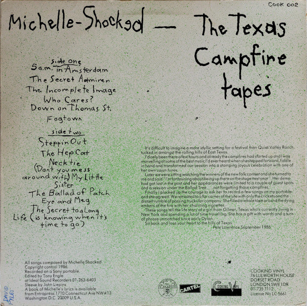 Michelle-Shocked - The Texas Campfire Tapes - Mint- (VG+ cover) LP Record 1986 Cooking Vinyl UK Original Vinyl - Rock / Folk Rock / Texas Blues / Acoustic