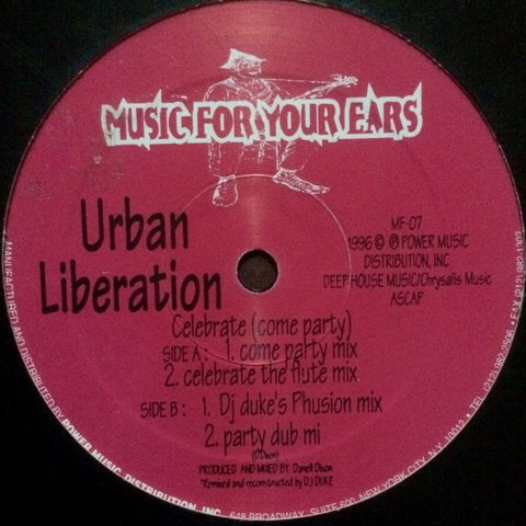 Urban Liberation - Celebrate (Come Party) - VG+ 12" Single Record 1996 Music For Your Ears USA Vinyl - Chicago House