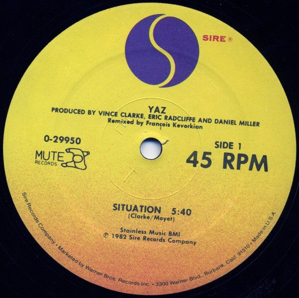 Yaz - Situation - VG+ 12" Single Record 1982 Sire USA Vinyl - Synth-pop / Electro - Shuga Records