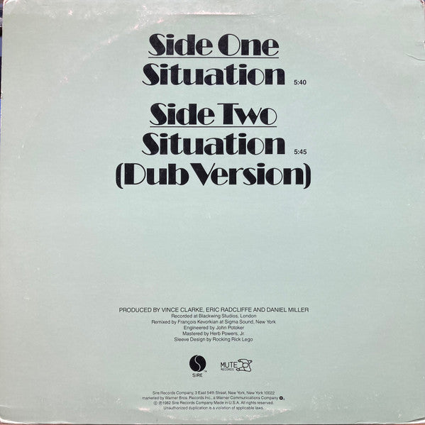 Yaz - Situation - VG+ 12" Single Record 1982 Sire USA Vinyl - Synth-pop / Electro - Shuga Records