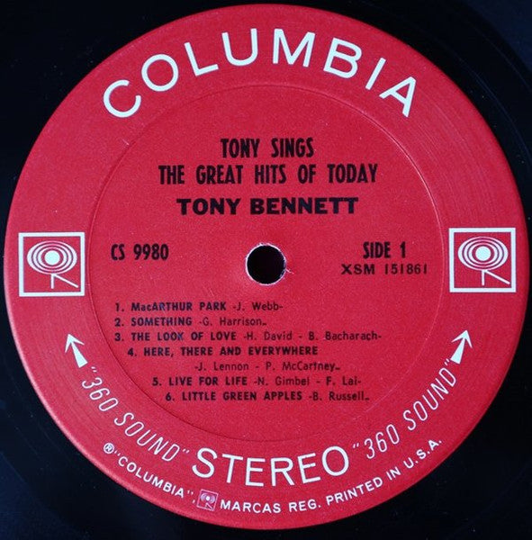 Tony Bennett - Tony Sings The Great Hits Of Today - Mint- LP Record 1969 Columbia USA Original Press 360 Vinyl - Jazz / Big Band / Vocal / Pop