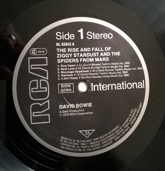 David Bowie - The Rise And Fall Of Ziggy Stardust And The Spiders From Mars (1972) - VG+ LP Record 1985 RCA International Europe Vinyl - Classic Rock / Glam