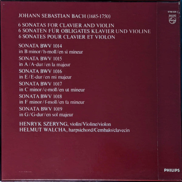 Henryk Szeryng & Helmut Walcha - Bach - 6 Sonatas For Violin And Harpsichord - Mint- 2 LP Record Box Set 1969 Philips Netherlands Vinyl & Booklet - Classical / Baroque