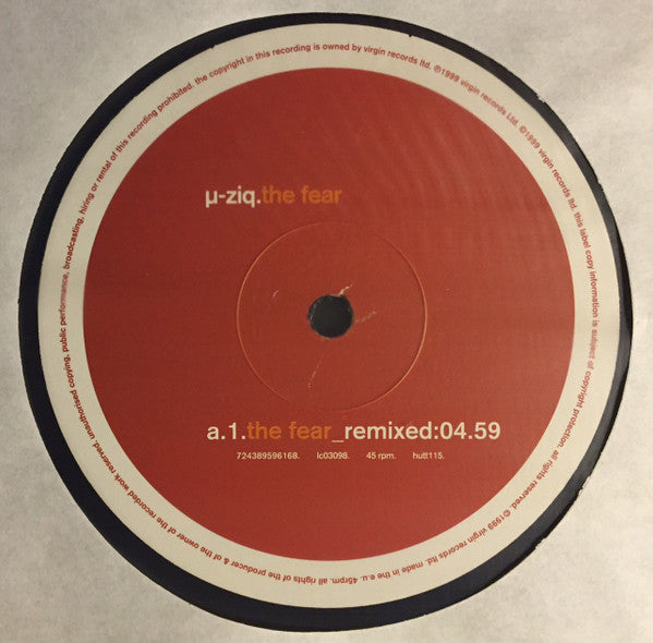 µ-Ziq - The Fear - 12" Single Record 1999 Hut Virgin UK Vinyl - IDM / Experimental