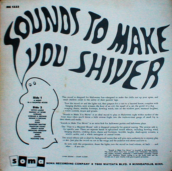 No Artist - Sounds To Make You Shiver - VG+ LP Record 1961 Soma USA Original Press Rare Vinyl - Halloween / Holiday / Special Effects