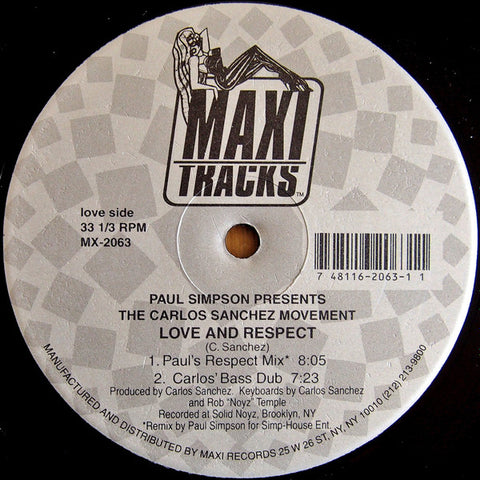 Paul Simpson Presents The Carlos Sanchez Movement - Love And Respect - VG+ 12" Single Record 1997 Maxi Tracks USA Vinyl - House / Deep House - Shuga Records