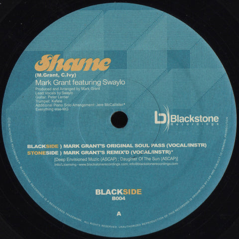 Mark Grant Featuring Swaylo - Shame - New 12" Single Record Blackstone Recordings USA Vinyl - Chicago House / Deep House