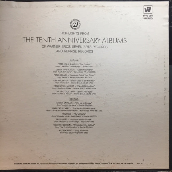 Various - The Tenth Anniversary Albums - Mint- LP Record 1968 Warner Seven Arts USA Promo Vinyl - Psychedelic Rock / Pop Rock / Blues Rock / Folk Rock