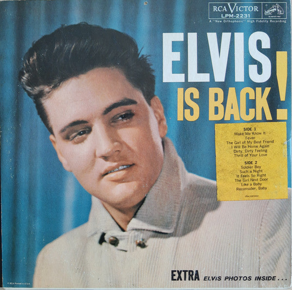 Elvis Presley - Elvis Is Back! - VG LP Record 1960 RCA Victor USA Mono  Original Press Vinyl - Rock & Roll / Pop Rock