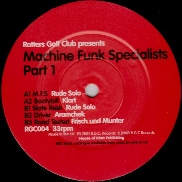 Various - Machine Funk Specialists Part 1 - VG+ EP Record 2001 Rotters Golf Club UK Vinyl - Breakbeat / Electro / Dubstep