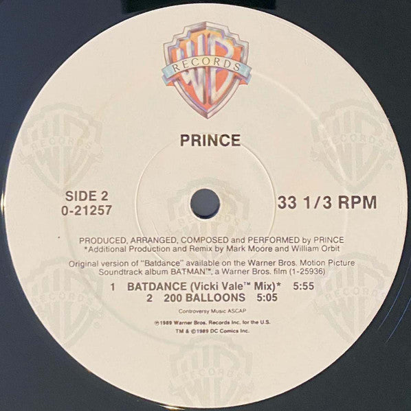 Prince - Batdance (The Batmix) / 200 Balloons - VG+ 12" Single Record 1989 Warner USA Original Vinyl - Pop Rock / House / Minneapolis Sound - Shuga Records