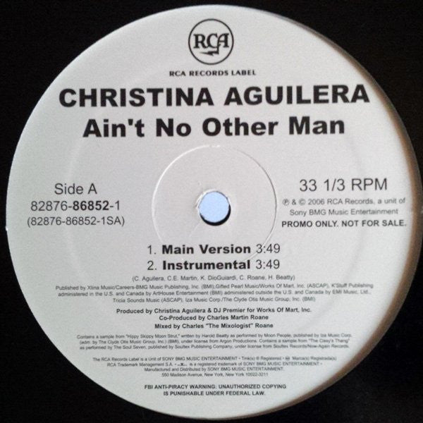 Christina Aguilera - Ain't No Other Man - Mint- 12" Single Record 2006 RCA USA Promo Vinyl - RnB / Pop - Shuga Records