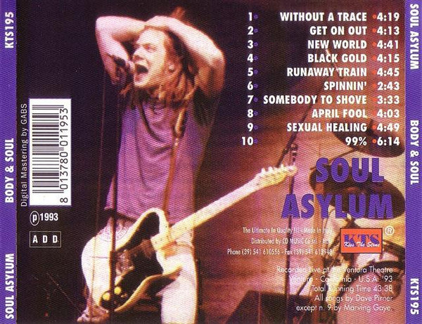 Soul Asylum - Body & Soul - VG+ CD 1993 Kiss The Stone Italy RARE Unofficial - Alternative Rock