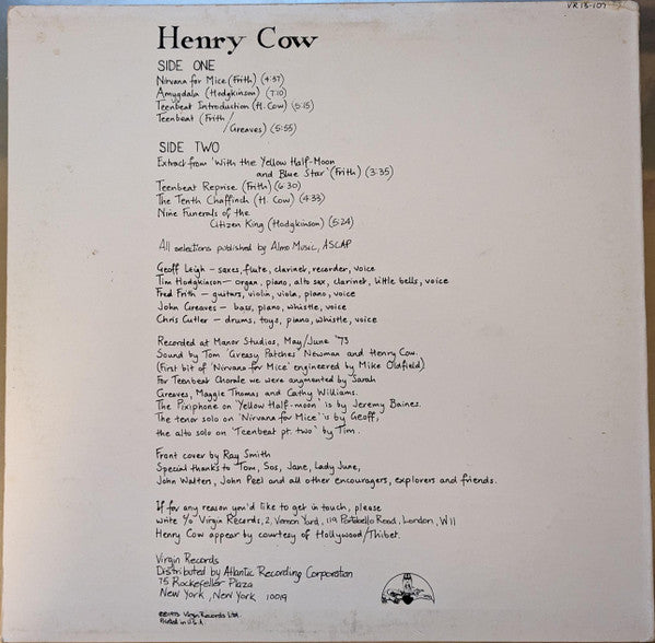 Henry Cow - Legend - Mint- LP Record 1973 Virgin USA Original Press Vinyl - Prog Rock / Free Improvisation Jazz / Art Rock