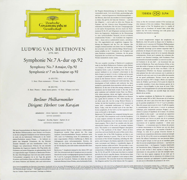 Herbert Von Karajan – Beethoven - Pastorale, Symphonie 7 (1962) - VG+ LP Record 1964 Deutsche Grammophon Germany Vinyl & Red Label Stereo Tulips Label - Classical