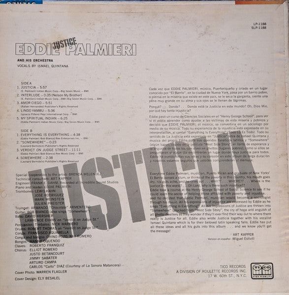 Eddie Palmieri - Justice / Justicia VG LP Record 1969 Tico USA Mono Original Vinyl - Latin Jazz / Jazz-Funk / Salsa