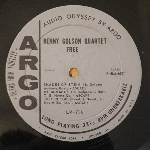 Benny Golson Quartet – Free - VG+ LP Record 1963 Argo Mono USA Original Vinyl - Jazz / Hard Bop