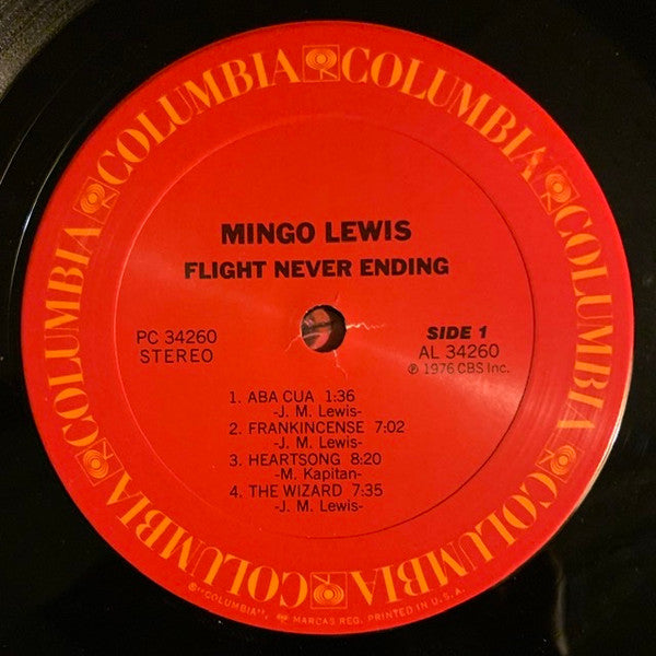 Mingo Lewis - Flight Never Ending - VG+ LP Record 1976 Columbia USA Vinyl - Jazz / Fusion / Jazz-Funk - Shuga Records