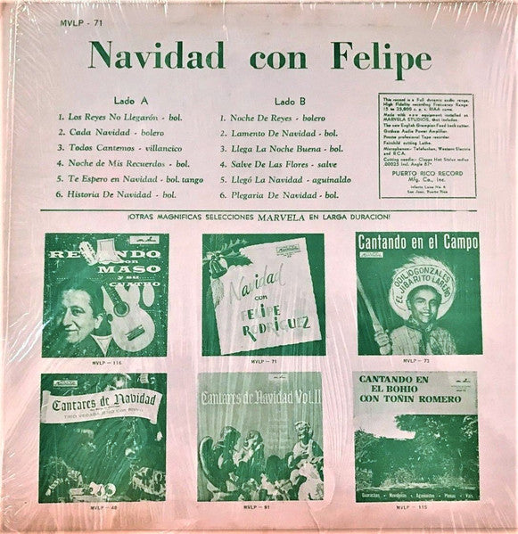 Felipe Rodriguez - Navidad Con Felipe Rodriguez - VG+ LP Record Marvela 1960 Puerto Rico Vinyl - Latin / Jibaro / Holiday / Aguinaldo