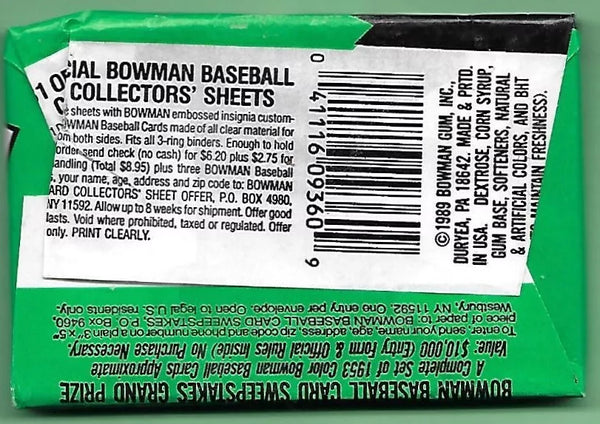 (1) One Pack - New Sealed Bowman 19989 MLB Baseball Trading Card Pack - 12 Cards