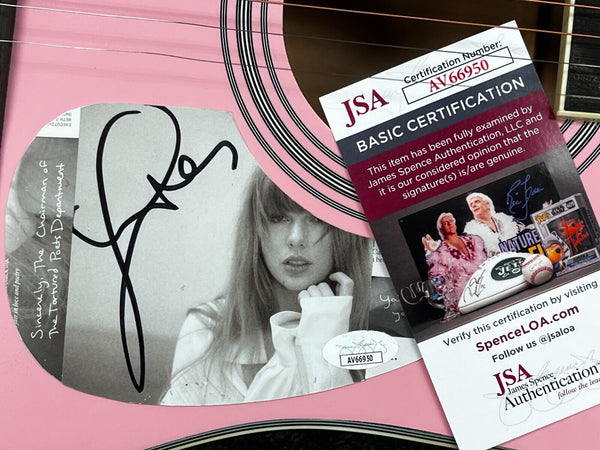 Signed Autogrphed PINK Taylor Swift Tortured Poets Department Green Guitar JSA