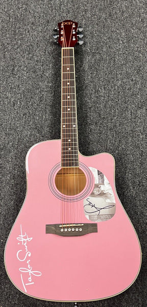 Signed Autogrphed PINK Taylor Swift Tortured Poets Department Green Guitar JSA