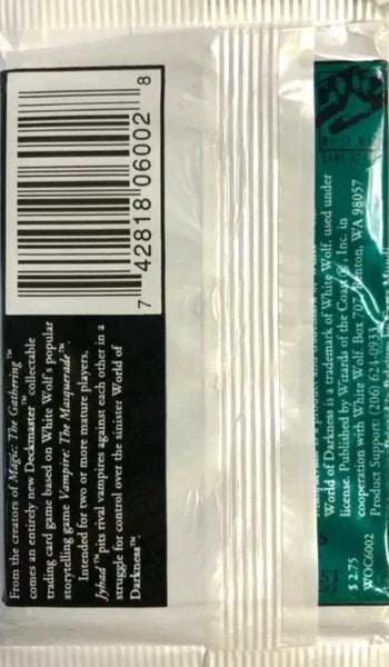 (1) One Booster Pack - 1994 Jyhad Vampire The Masquerade Booster Pack Cards Wizards of the Coast Trading Card Game - 19 Cards - Shuga Records