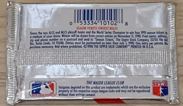 (1) One Pack - New Sealed 1990 Upper Deck MLB Baseball Trading Card Pack - 15 Cards