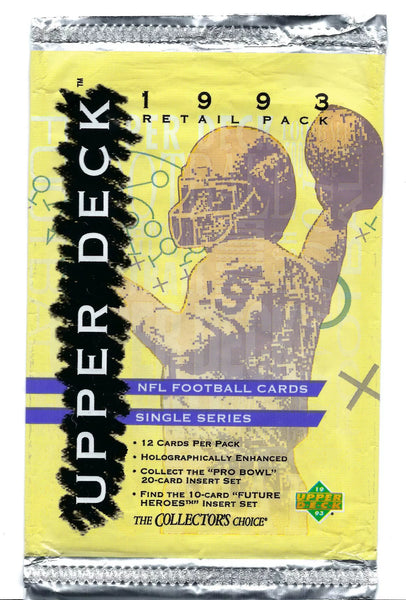 (1) One Pack - 1993 UPPER DECK NFL Football Trading Card - 12 Cards - Shuga Records