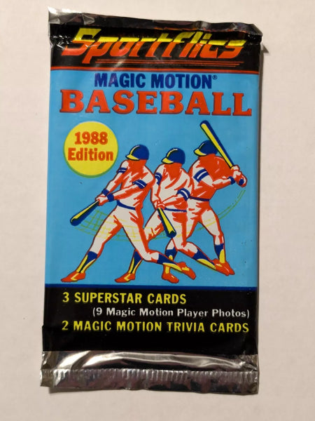 (1) One Pack - New Sealed 1988 SPORTFLICS 3D MLB Baseball Trading Card Star Pack - 3 Cards & 2 Magic Motion Trivia Cards