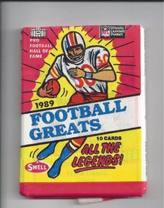 (1) One Pack - 1989 SWELL Greats Hall Of Fame Legends NFL Football Trading Card - 10 Cards - Shuga Records