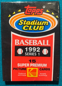 (1) One Pack - New Sealed 1992 Topps Stadium Club Series 1 MLB Baseball Trading Card Pack - 15 Cards