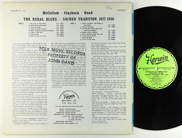 Mother McCollum, Eddie Head & Family, Edward W. Clayborn - The Rural Blues - Sacred Tradition 1927-1939 - VG+ LP Record 1960s Herwin USA Vinyl - Blues / Gospel