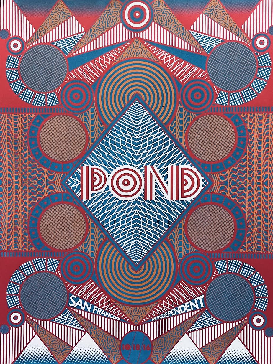 Pond - The Independent Theatre San Francisco - 18" x 24" Starman Press Screen Print Poster (Blue / Red) - p0327-1 - Shuga Records