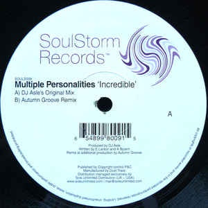 Multiple Personalities ‎- Incredible - New 12" Single 2004 UK Soulstorm Vinyl - House - Shuga Records